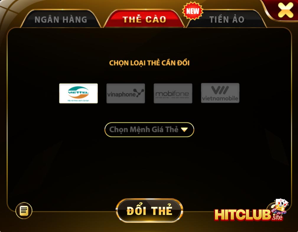 Rút tiền tại HITCLUB bằng thẻ cào