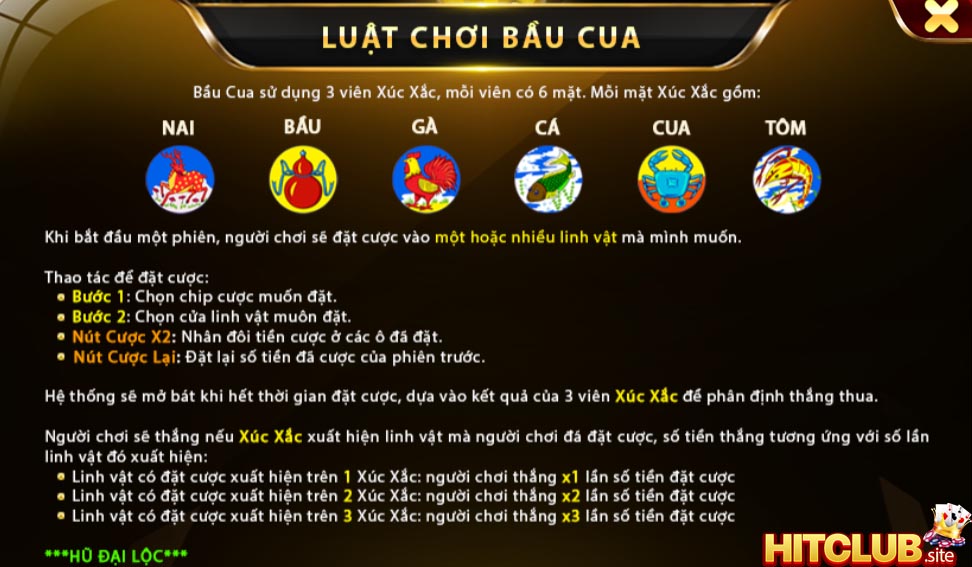 Luật chơi và cách chơi game Mini Bầu Cua Hit club