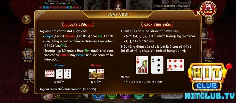 Chia sẻ luật chơi baccarat Hit Club chính xác