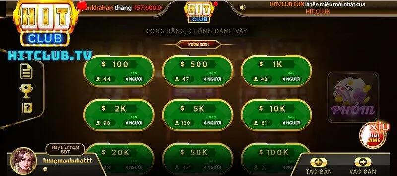 Các bước chơi Phỏm Hit Club cho người mới