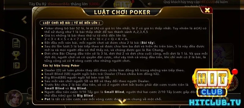 Chia sẻ luật chơi mới nhất của Poker Hit Club