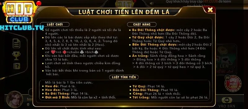 Cách chơi Tiến lên đếm lá Hit Club