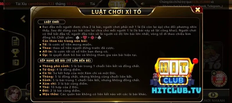 Chia sẻ luật chơi Xì tố Hit Club cho tân binh